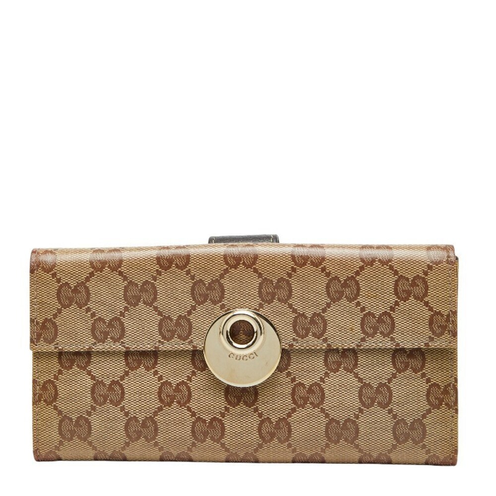 Gucci GG Crystal Long Wallet Beige Cream Brown Leather